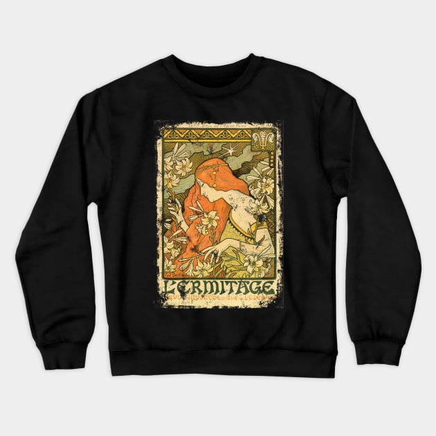 Art Nouveau - L'Ermitage Alphonse Mucha Crewneck Sweatshirt by AltrusianGrace